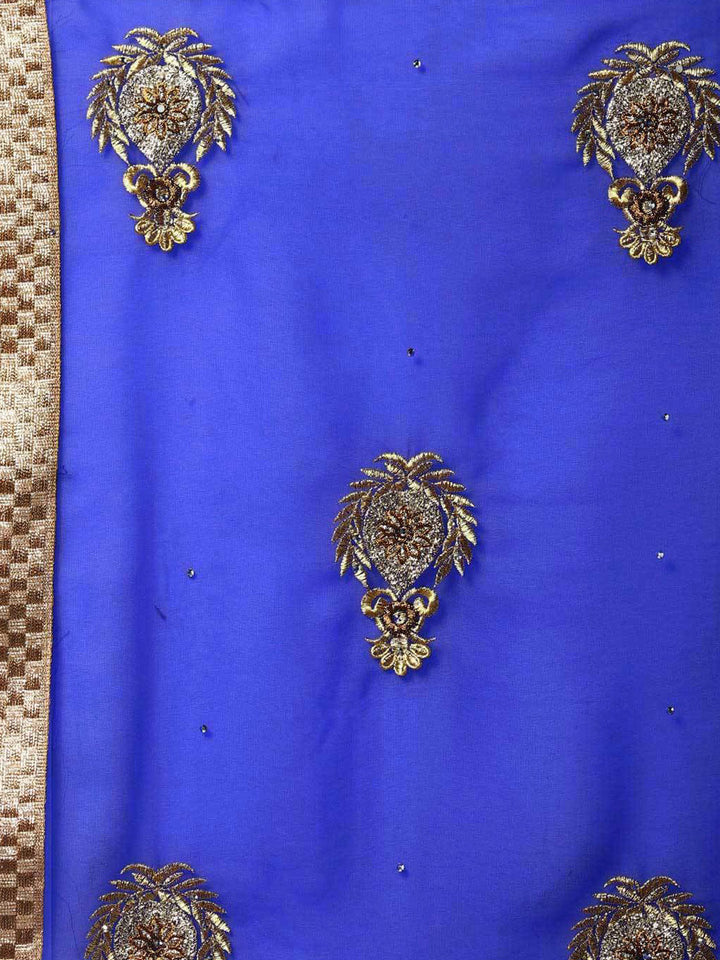 Blue Zari Embroidered Mughal Motif Georgette Saree