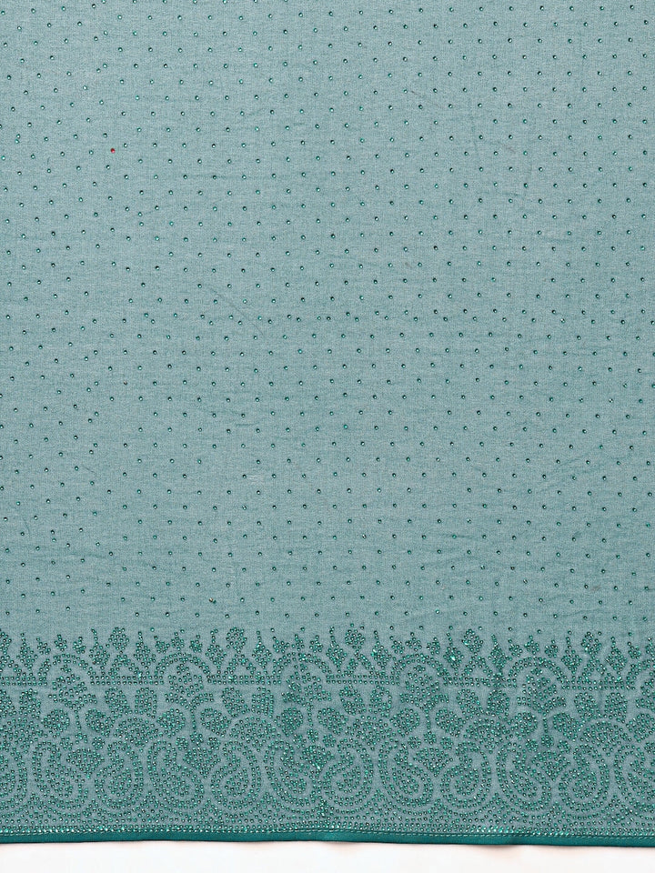 Teal Georgette Cocktail Bling Saree with Hundreds of Crystal Embellishments