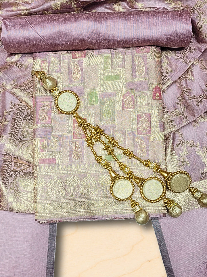 Chhabra 555 Meeanakari Weaving Banarasi Handloom Dress Material with Checked Paisley Motifs