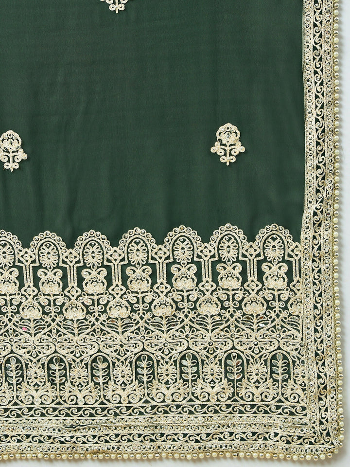 Chhabra 555 Mirror Embellished Georgette Flared Gown with Resham Aari Embroidered Dupatta