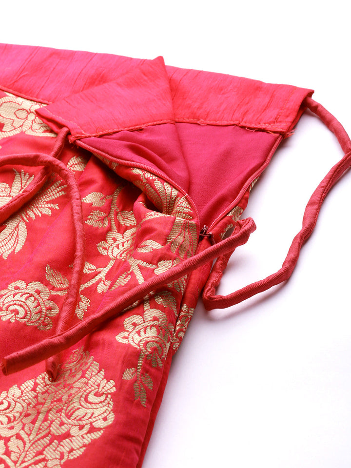 Magenta Semi Stitched Banarasi Brocade Silk Lehenga Choli & Mughal Inspired Zari Weaving