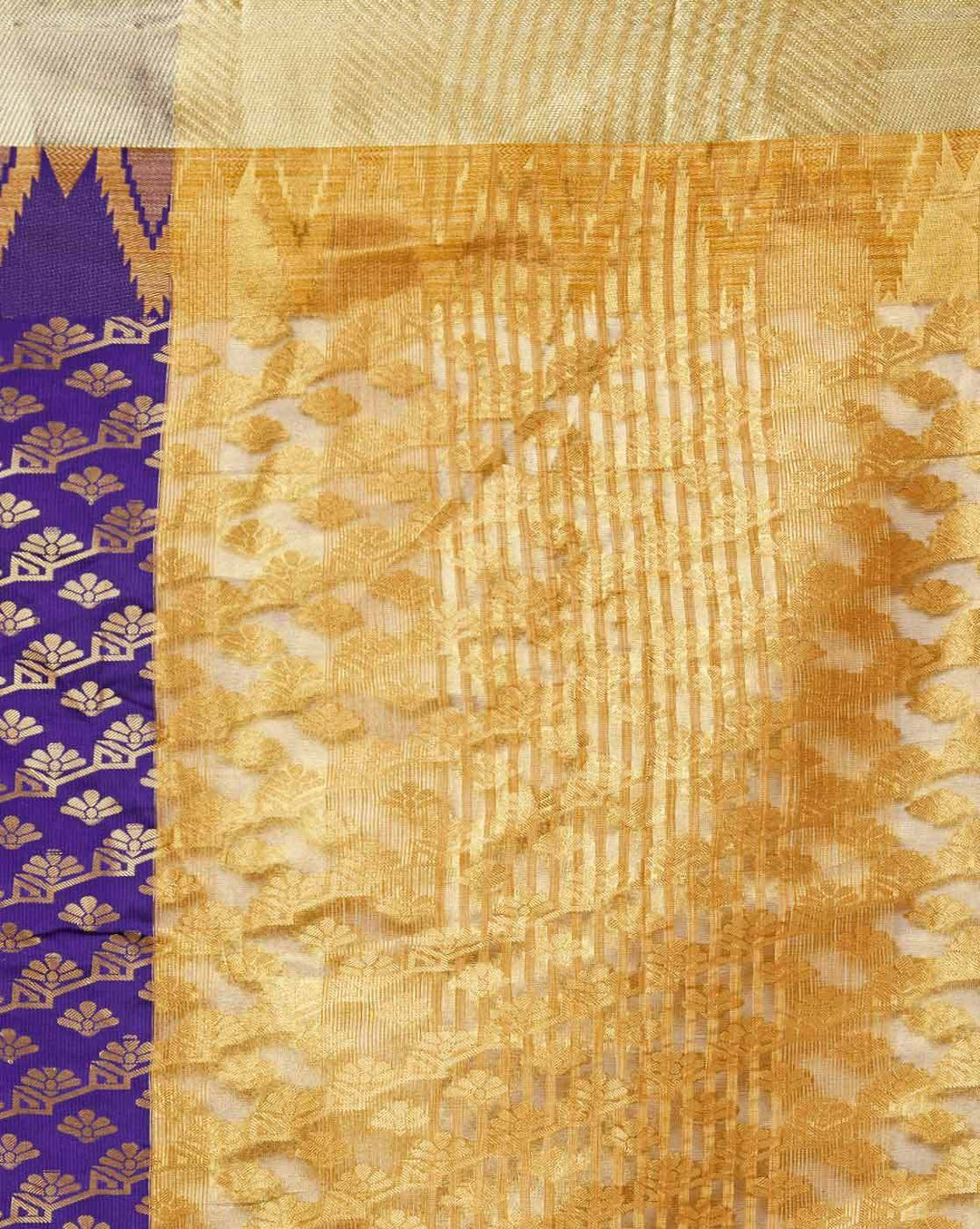 Banarasi Silk  Handloom Saree With Golden Zari Weaving and Ethnic Woven Temple Border