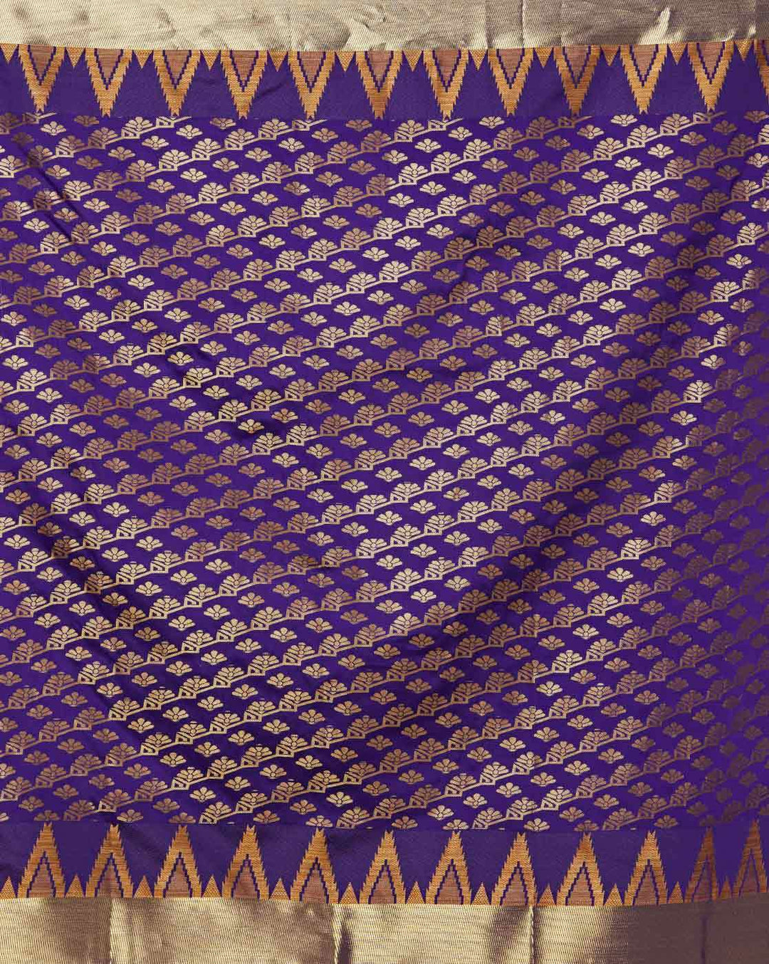 Banarasi Silk  Handloom Saree With Golden Zari Weaving and Ethnic Woven Temple Border