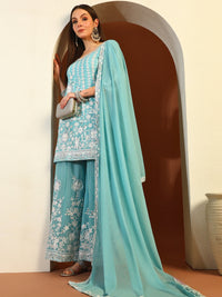 Chhabra 555 Resham & Sequin Embroidered Kurta Set with Kalidar Pallazo & Crystal Embellishments