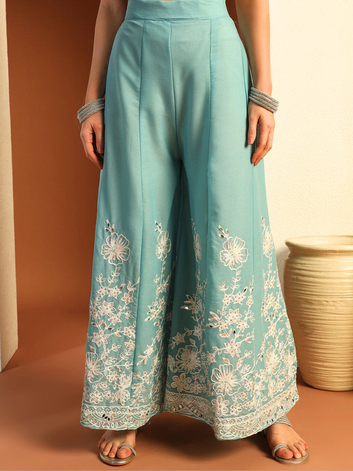 Resham & Sequin Embroidered Kurta Set with Kalidar Pallazo & Crystal Embellishments