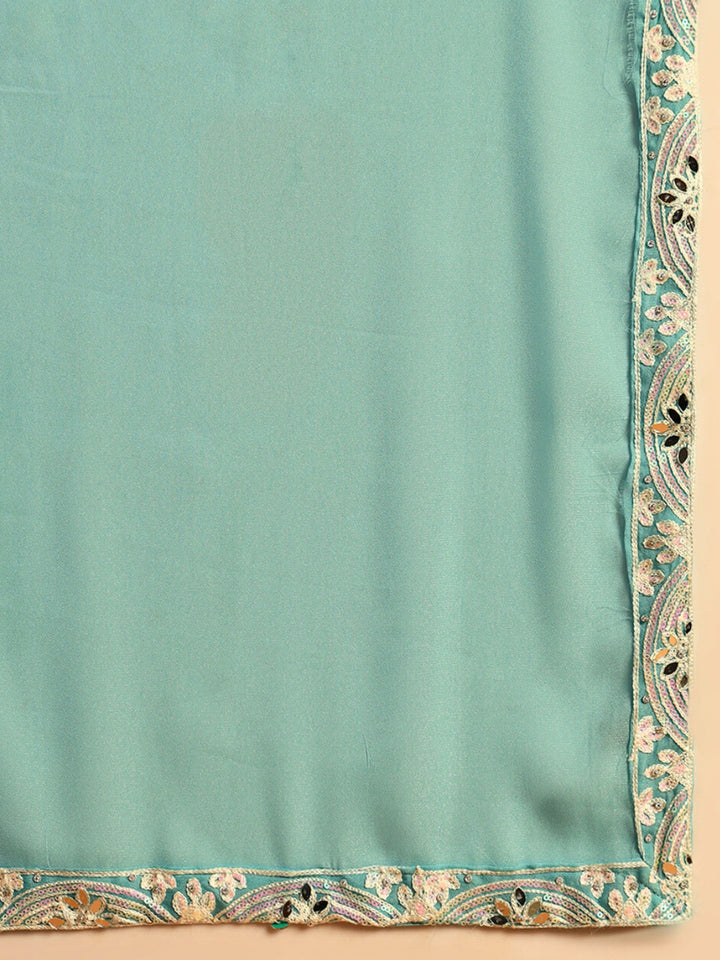 Resham & Sequin Embroidered Kurta Set with Kalidar Pallazo & Crystal Embellishments