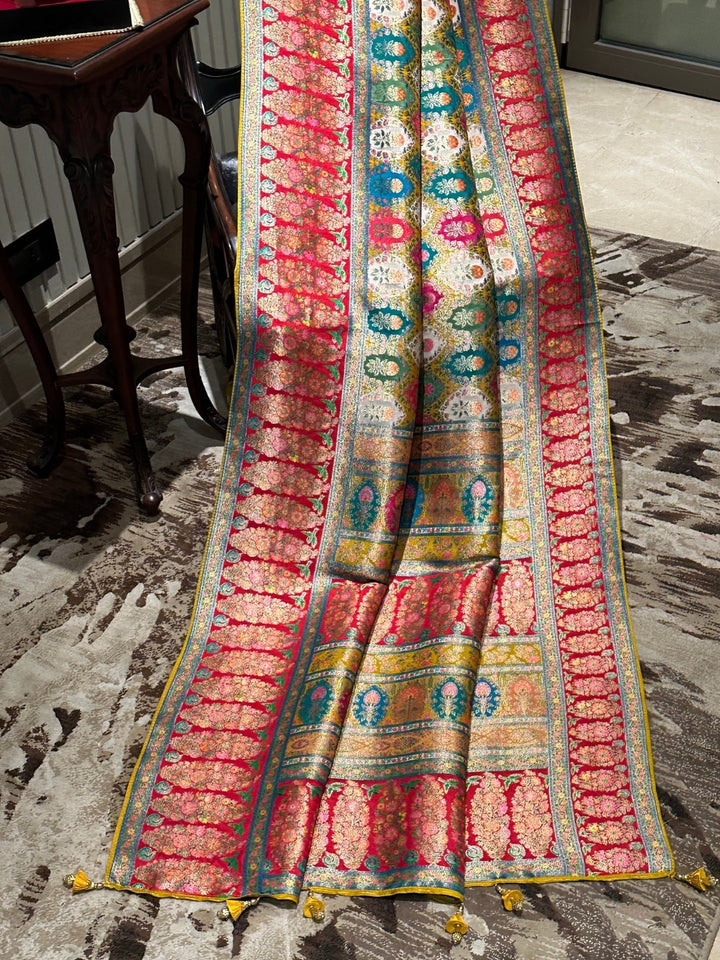 Vibrant Multi-coloured Silk Saree with Traditional Motifs