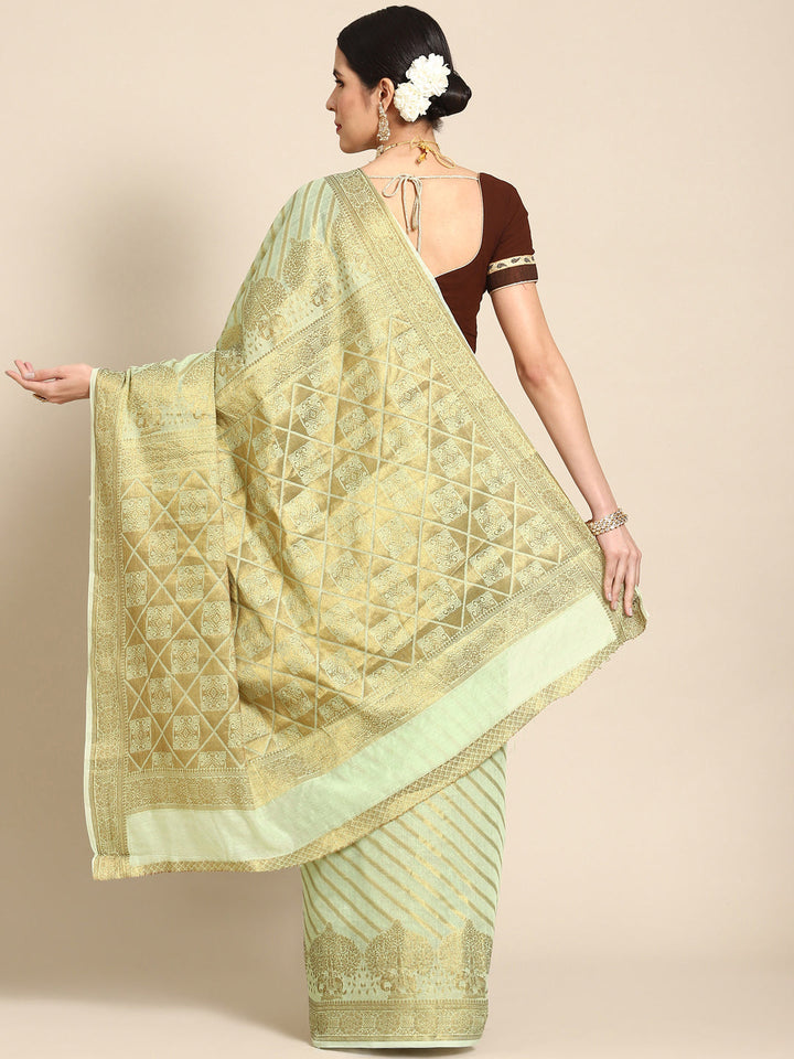 Rose Pink Banarasi Striped Oxidised Gold Zari Woven Chanderi Saree