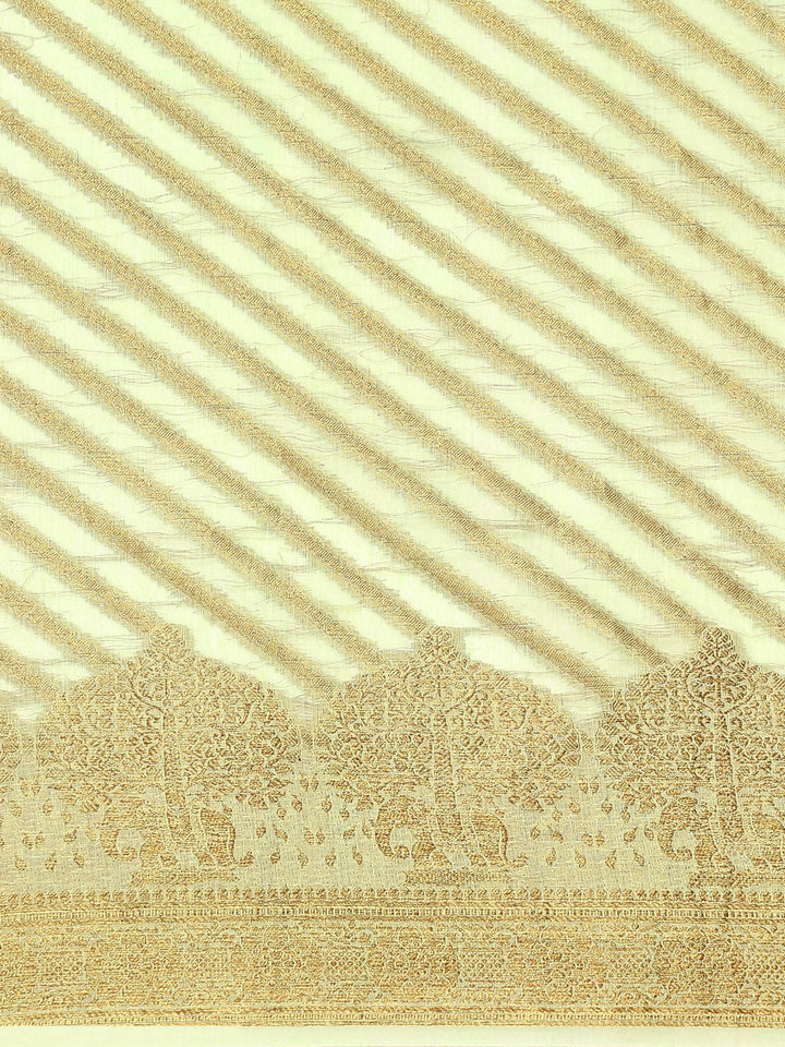 Rose Pink Banarasi Striped Oxidised Gold Zari Woven Chanderi Saree