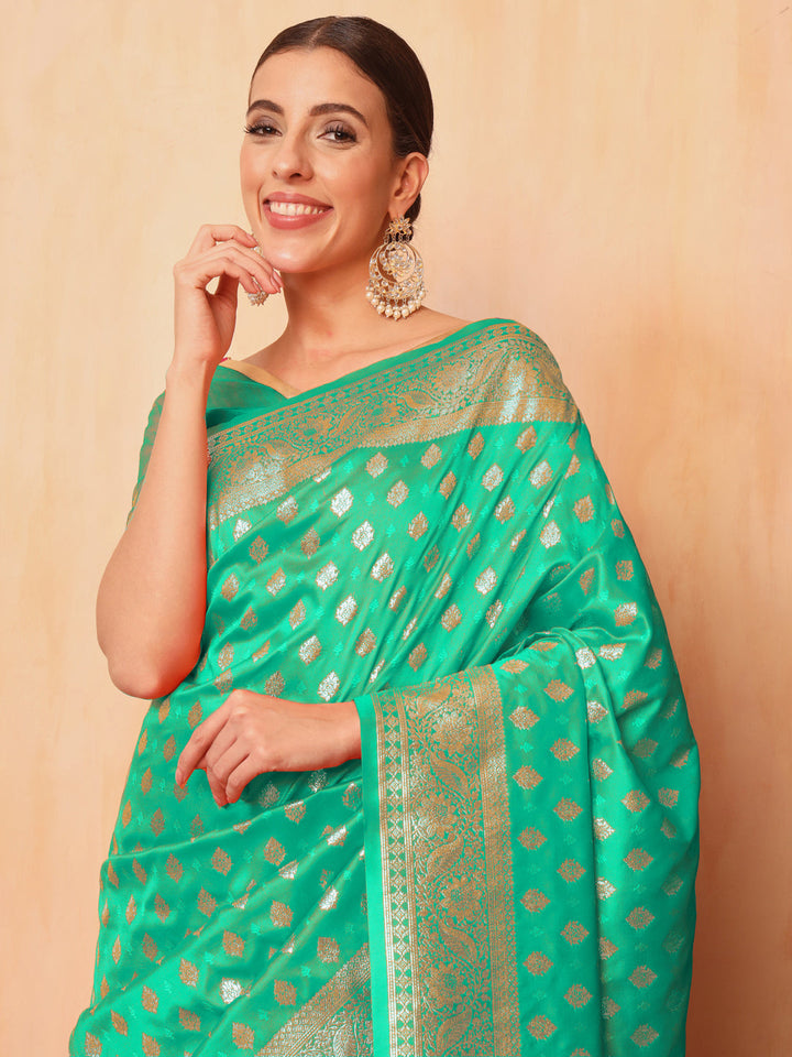 Resham & Zari Woven Traditional Silk Banarasi Saree with Ethnic ambi Motifs