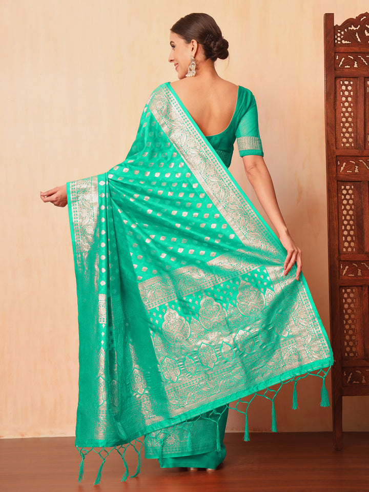 Resham & Zari Woven Traditional Silk Banarasi Saree with Ethnic ambi Motifs