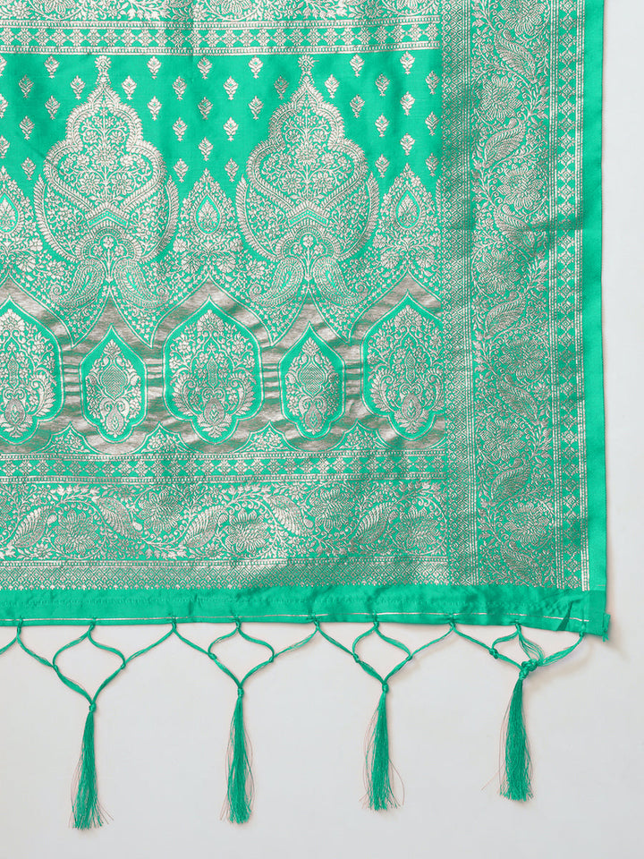 Resham & Zari Woven Traditional Silk Banarasi Saree with Ethnic ambi Motifs