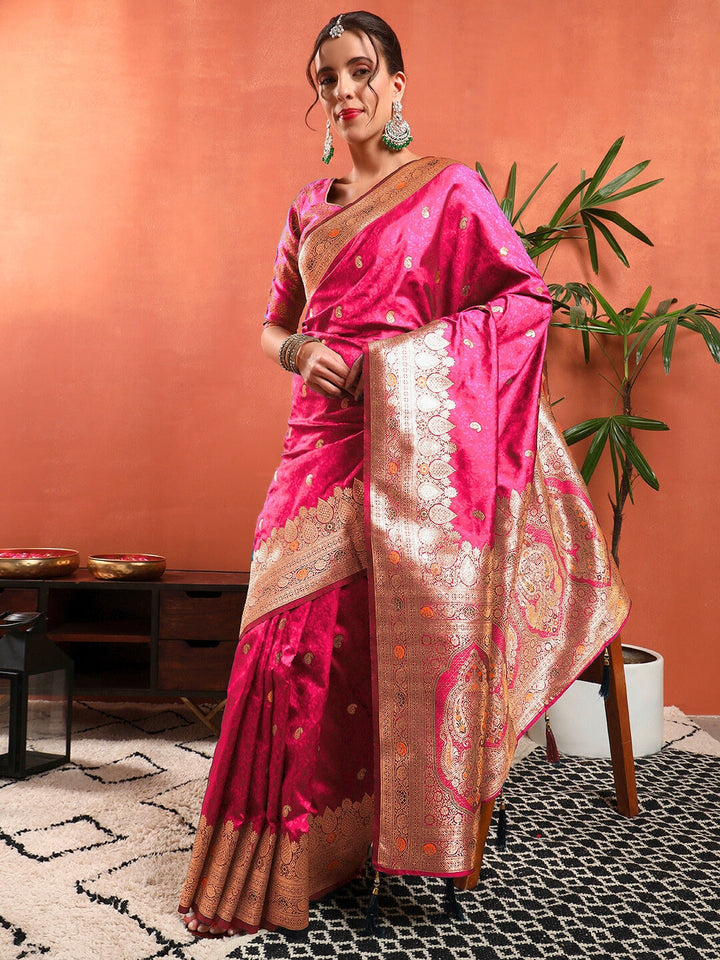 Handloom Banarasi Brocade Handloom Silk saree with Meenakari Weaving, Paisley Border