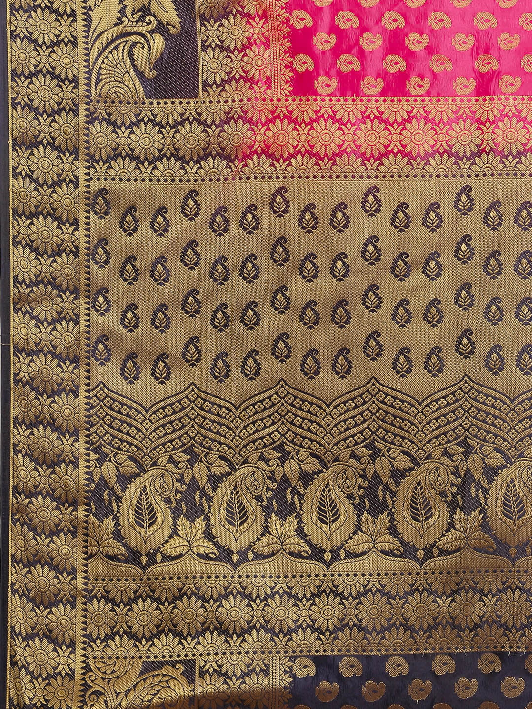 Pink to Blue Ombre Banarasi Georgette Saree With Contrast Blouse