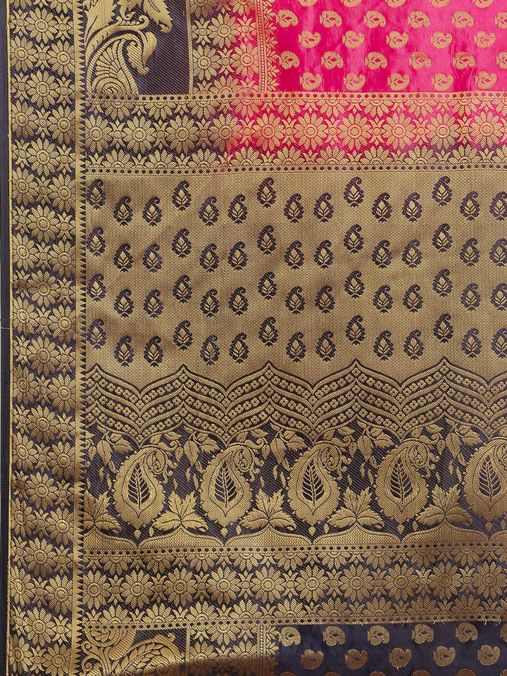 Pink to Blue Ombre Banarasi Georgette Saree With Contrast Blouse
