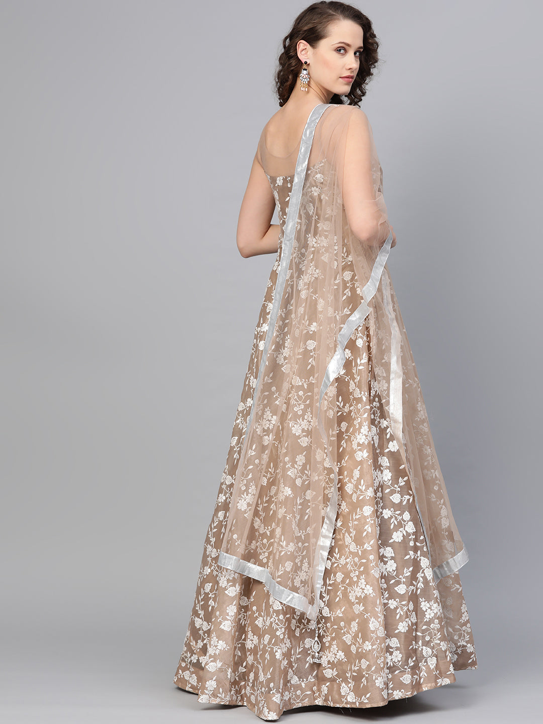 Cocktail Gown with Pearl embroidery and floral foil print