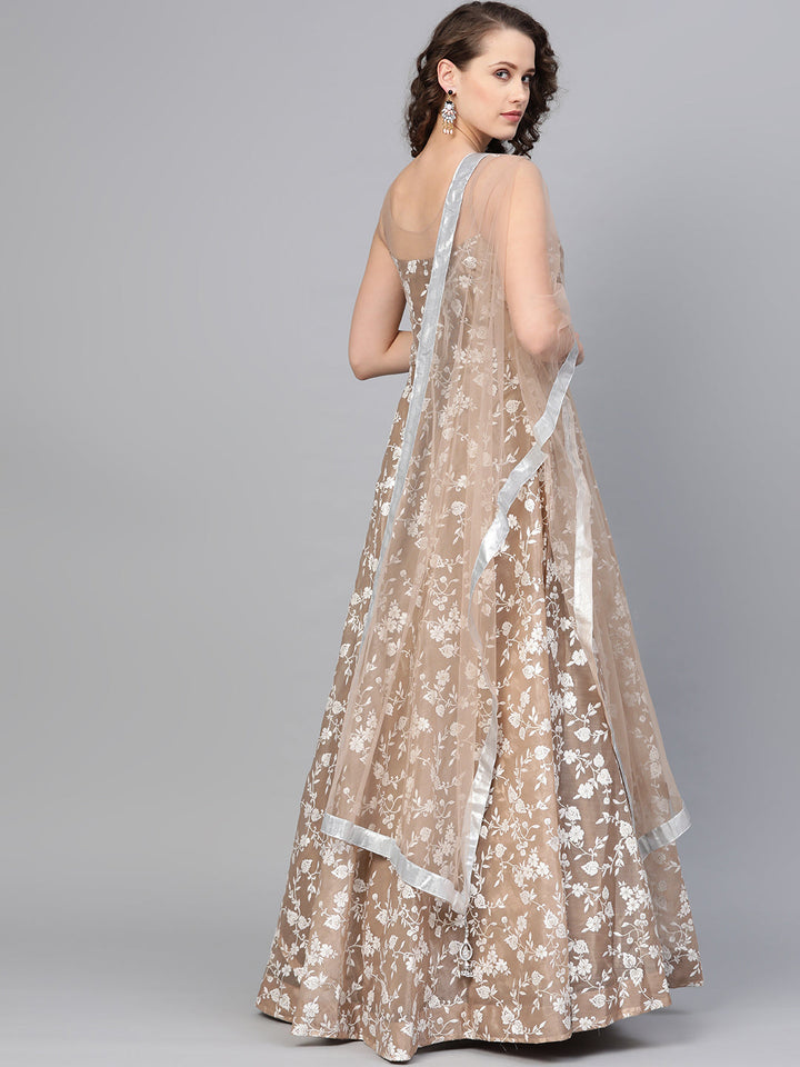 Cocktail Gown with Pearl embroidery and floral foil print