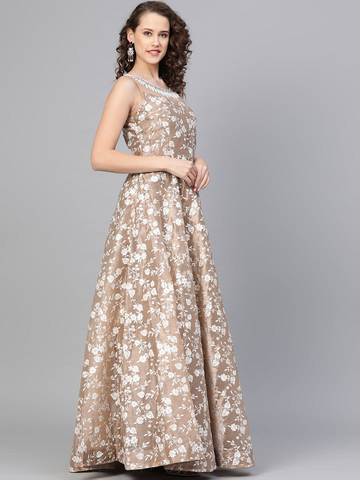 Cocktail Gown with Pearl embroidery and floral foil print