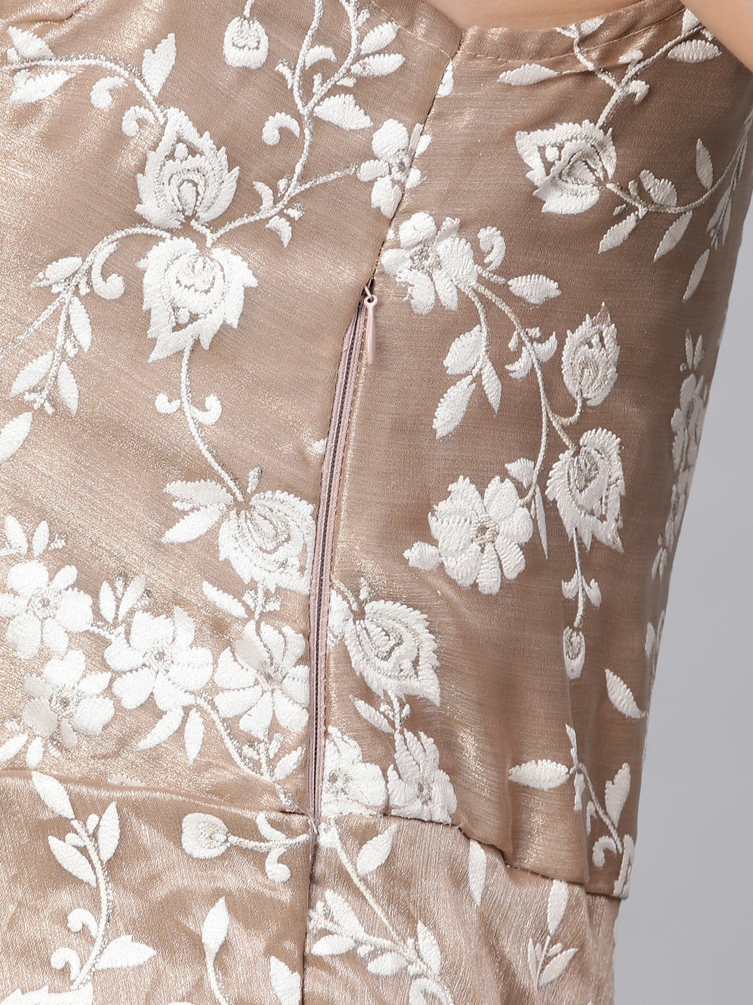 Cocktail Gown with Pearl embroidery and floral foil print