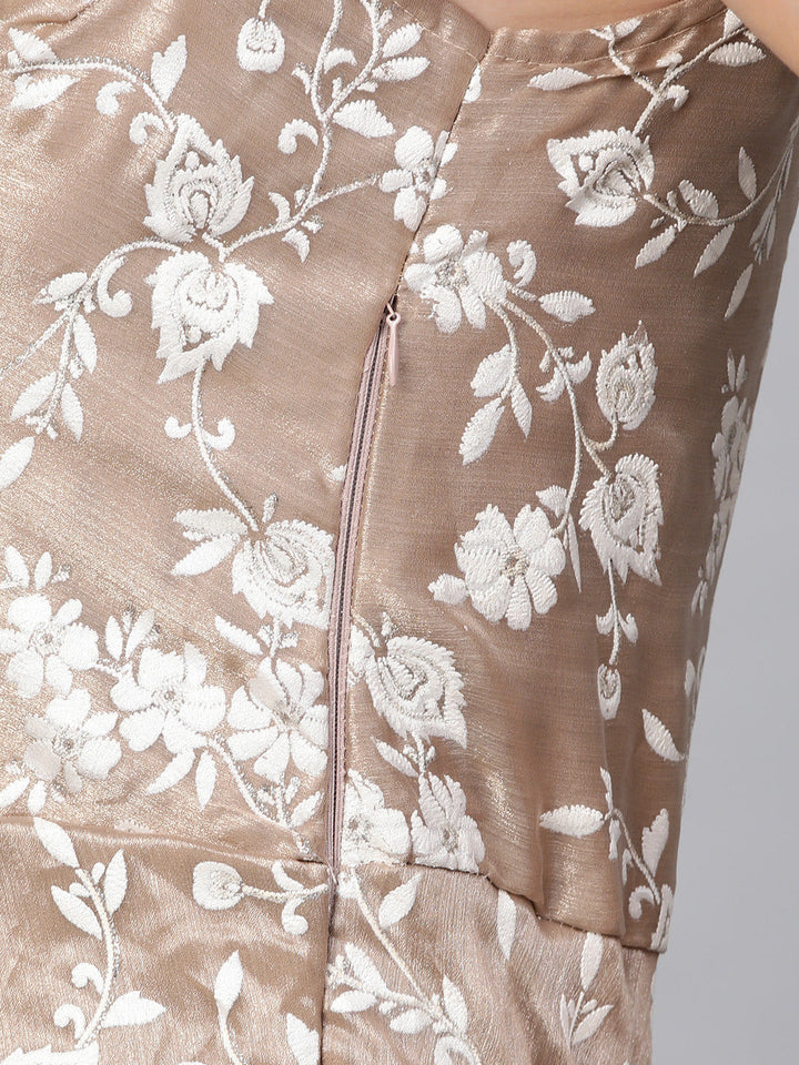 Cocktail Gown with Pearl embroidery and floral foil print