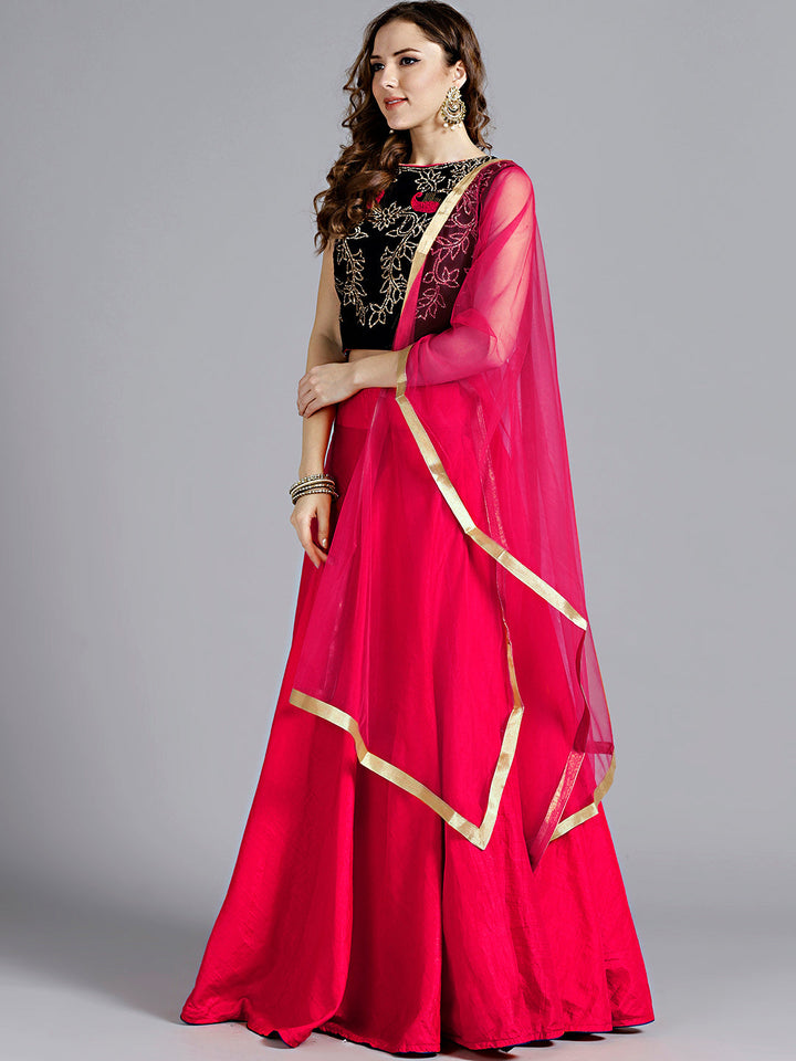 Made-to-Measure Pink Blue Embellished Crop top Lehanga set With crystals & thread Work