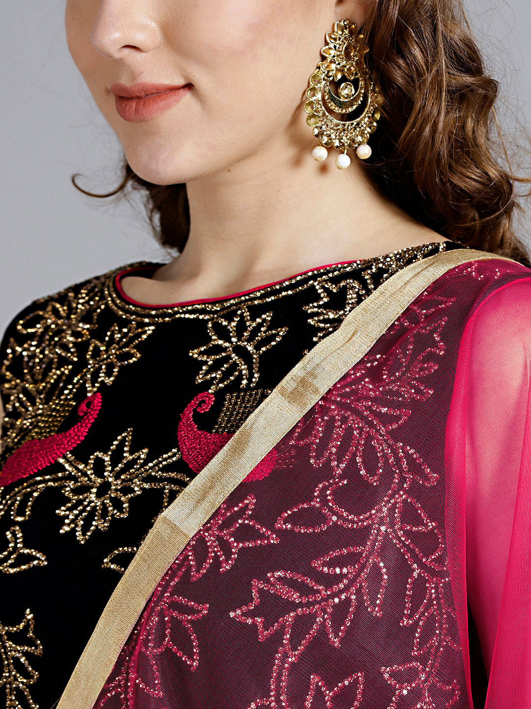 Made-to-Measure Pink Blue Embellished Crop top Lehanga set With crystals & thread Work
