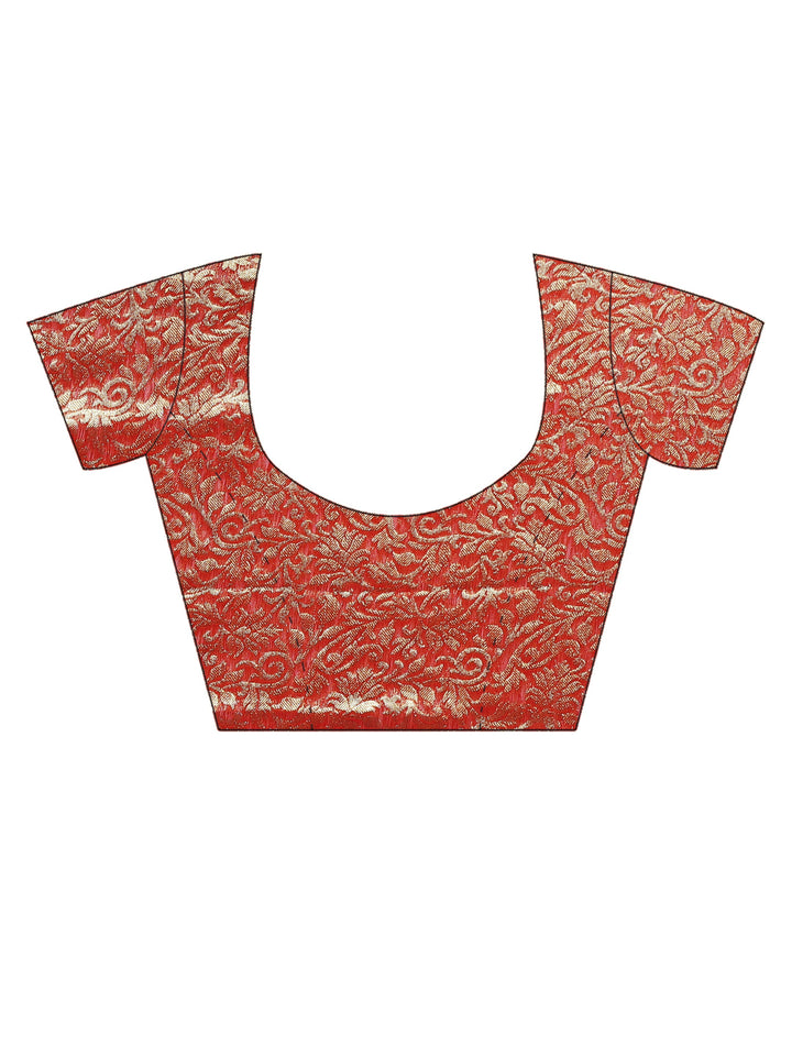 Mysore Georgette Orange to Red ombre dyed saree with Leaf shaped weaved motifs