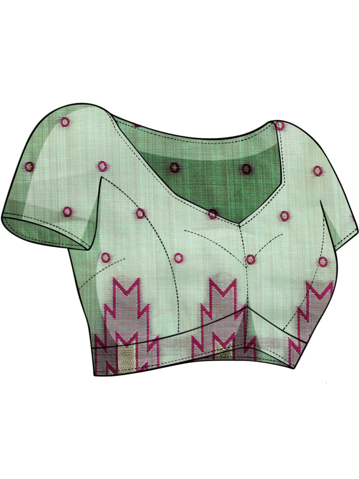 Banarasi Chanderi Jute Cotton Silk Saree with Temple Pattern Meenakari Weaving & Tassles