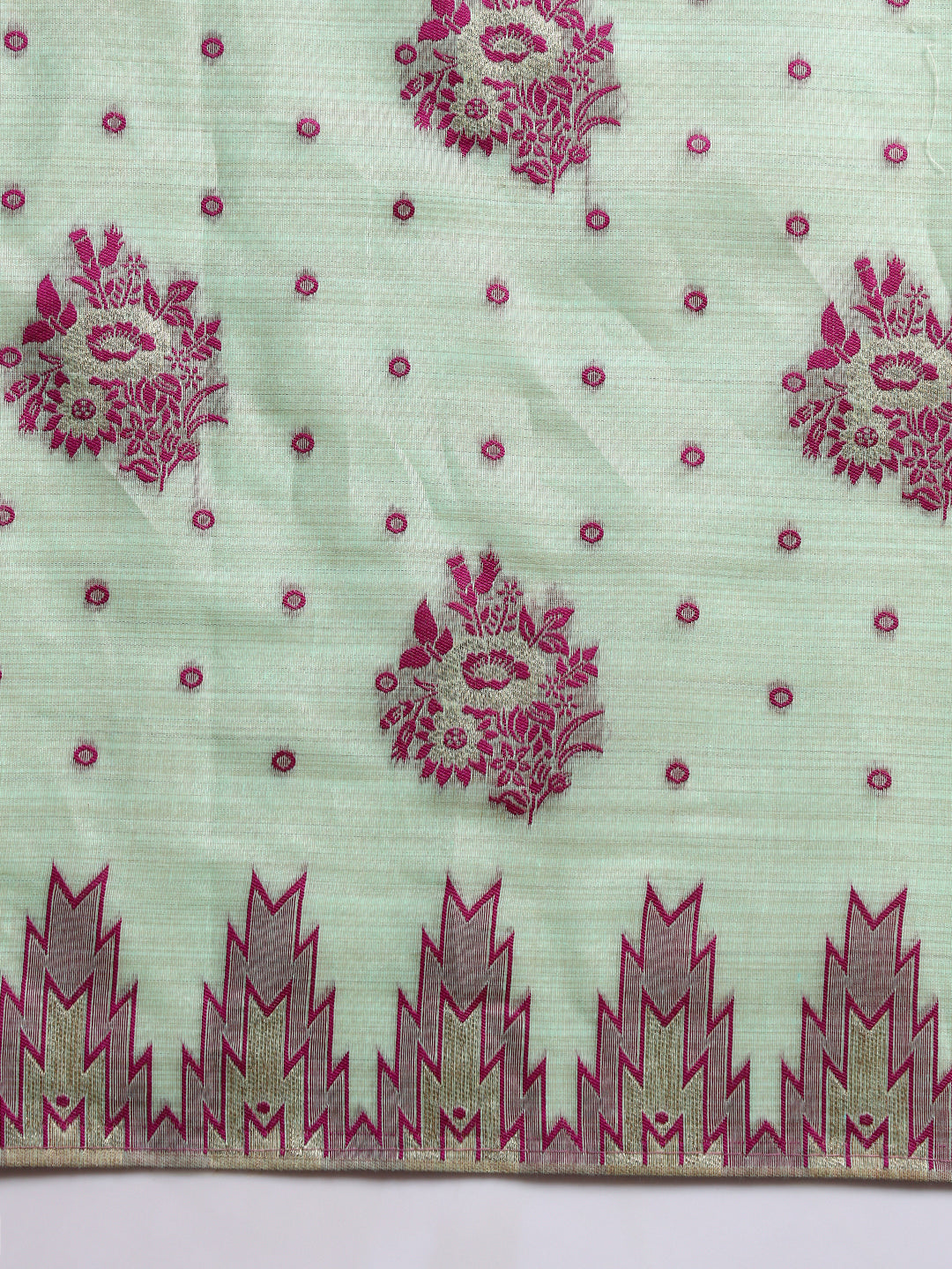 Banarasi Chanderi Jute Cotton Silk Saree with Temple Pattern Meenakari Weaving & Tassles