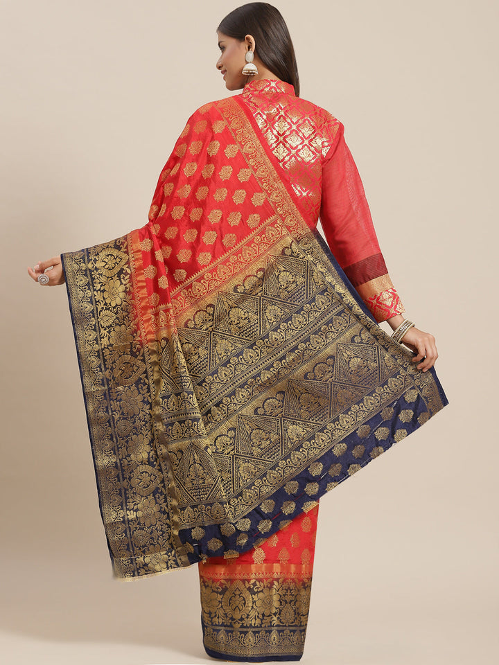 Red to Blue Ombre Banarasi Georgette Saree With Contrast Blouse