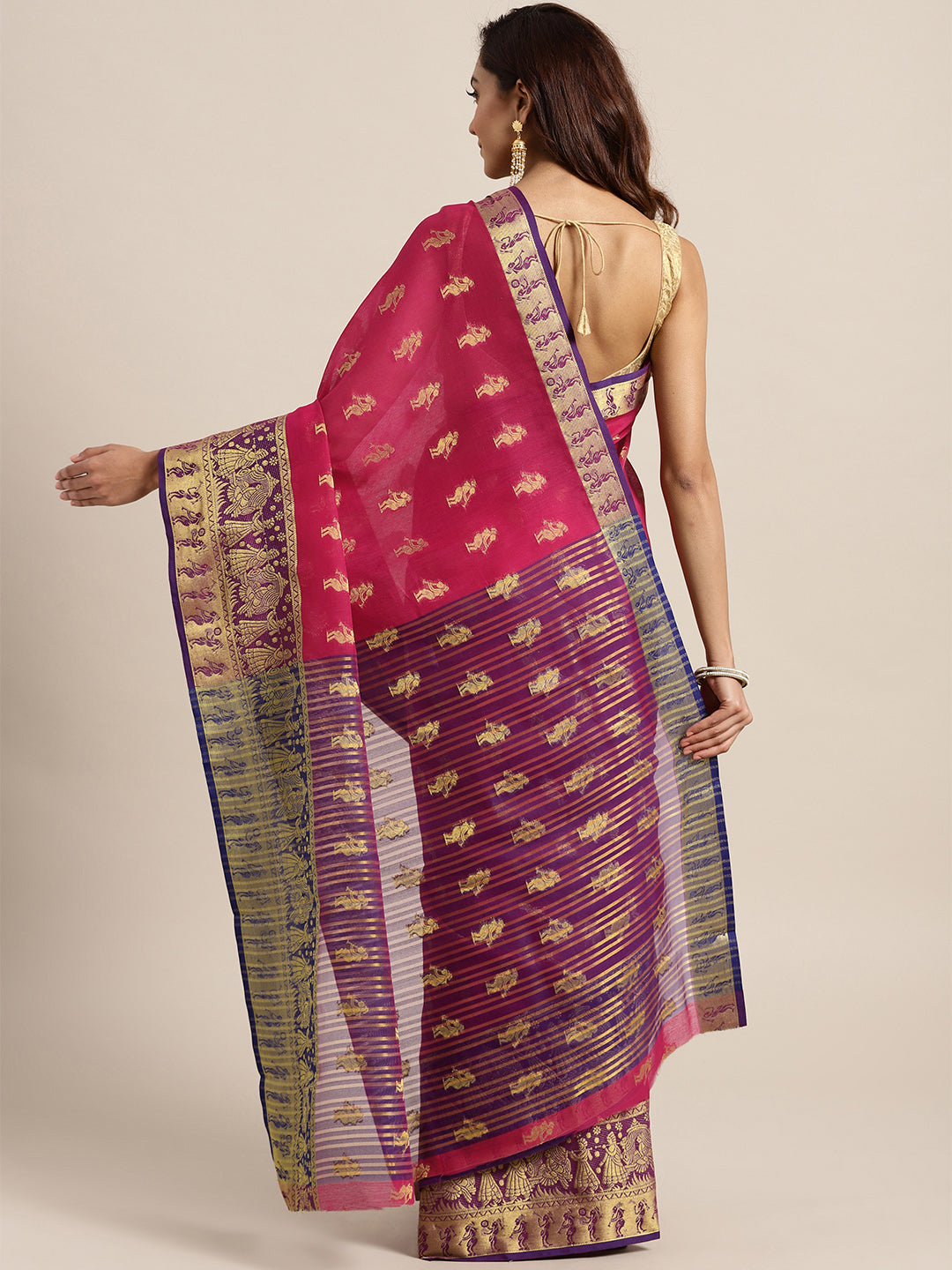 Banarasi Handloom Silk Saree Woven with Bridal Scenes and Figurines