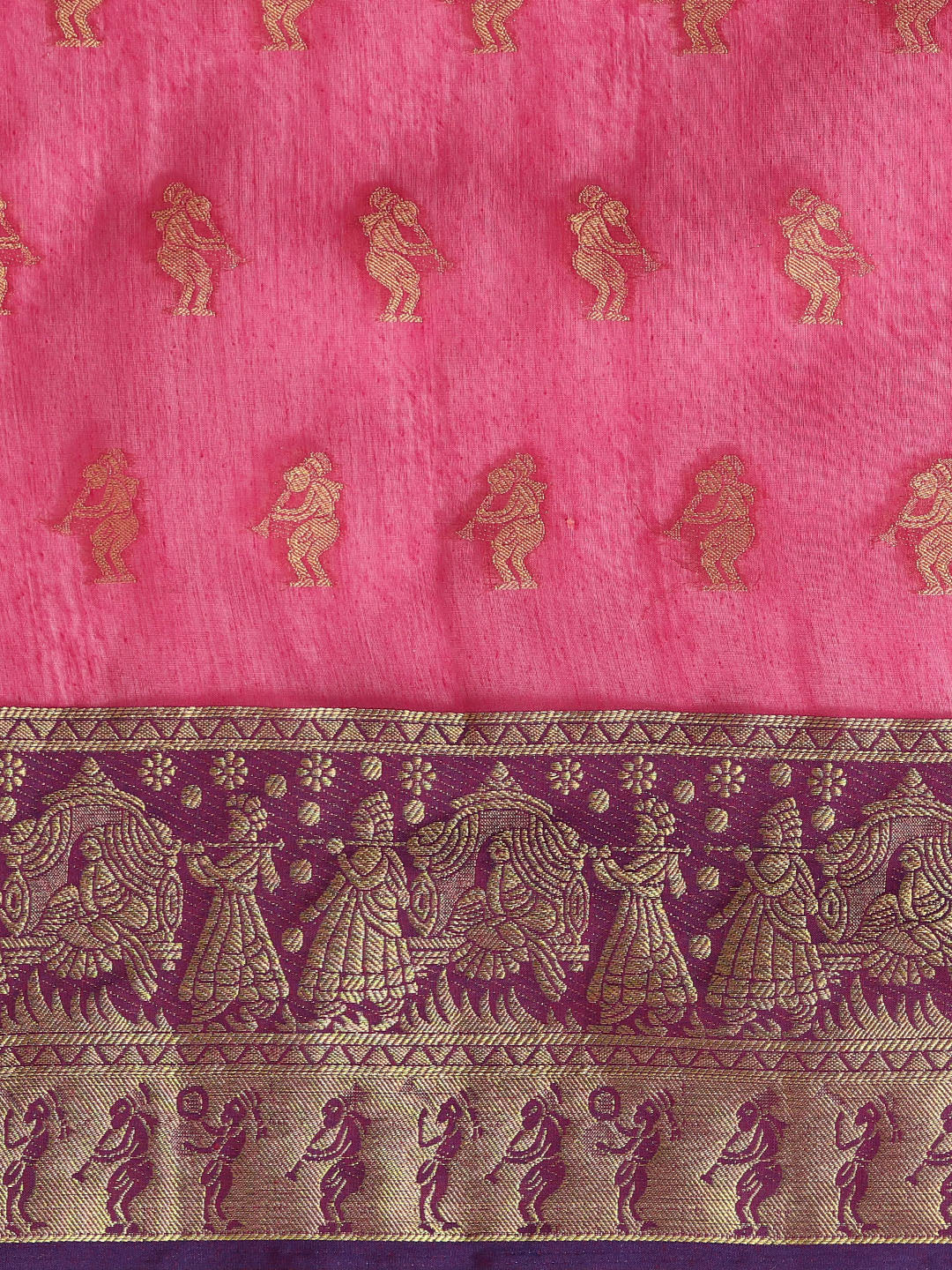 Banarasi Handloom Silk Saree Woven with Bridal Scenes and Figurines