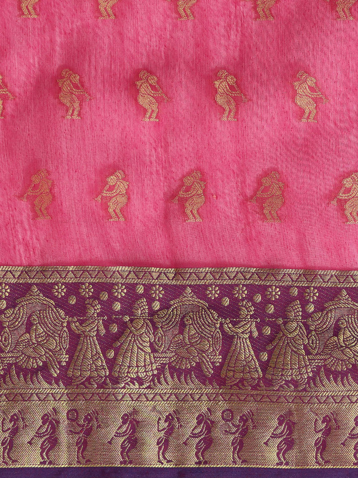 Banarasi Handloom Silk Saree Woven with Bridal Scenes and Figurines