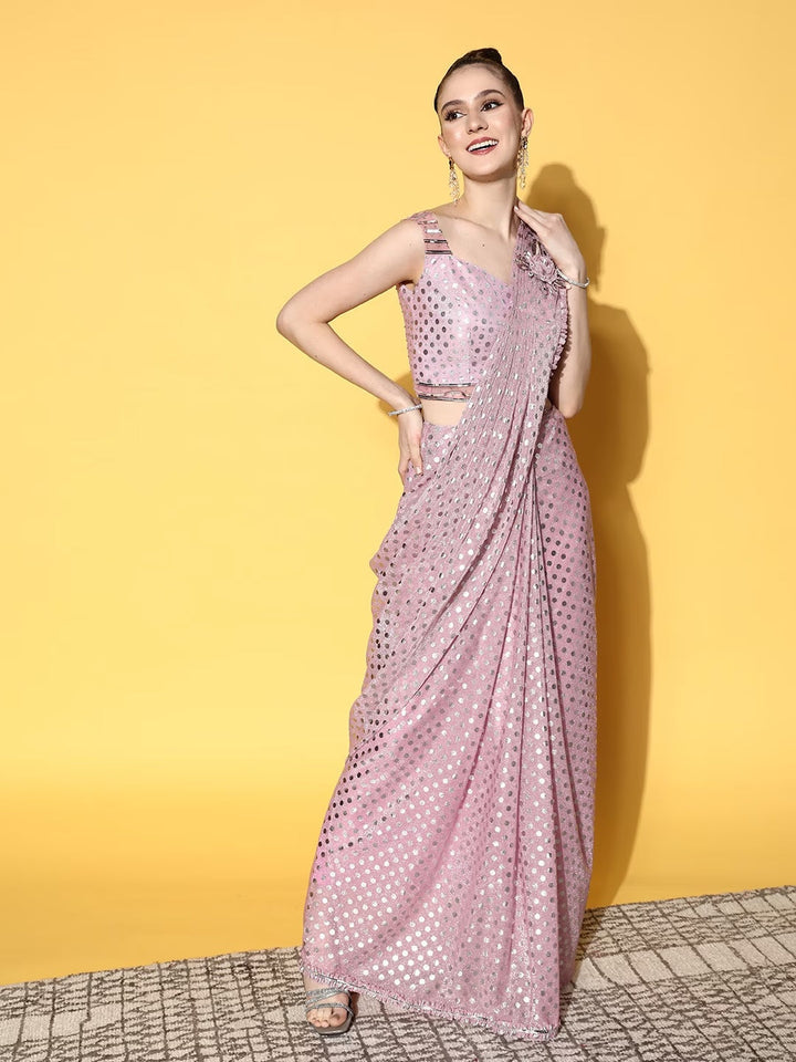 Drape Lycra Saree With Beautiful Silver Embellishment & Applique Work