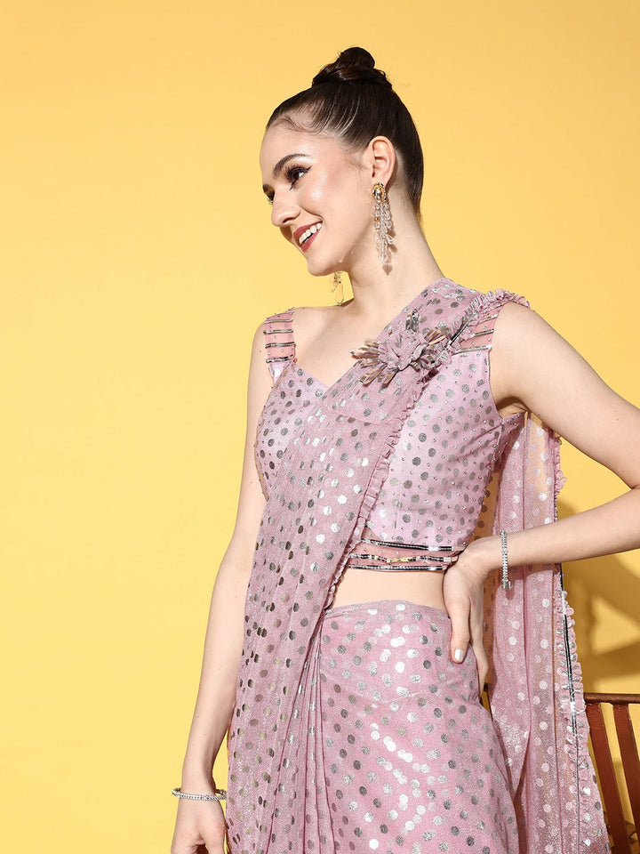 Drape Lycra Saree With Beautiful Silver Embellishment & Applique Work