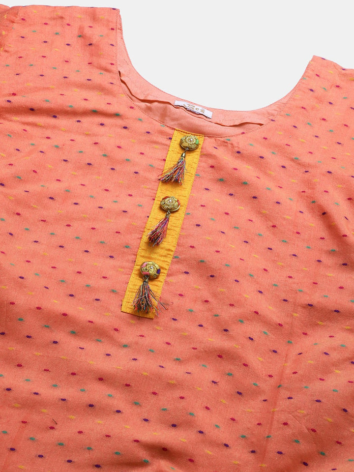 Made To Measure Fusion Woven Kurta Set with Stone Buttons,Tassels & Contrast Pants