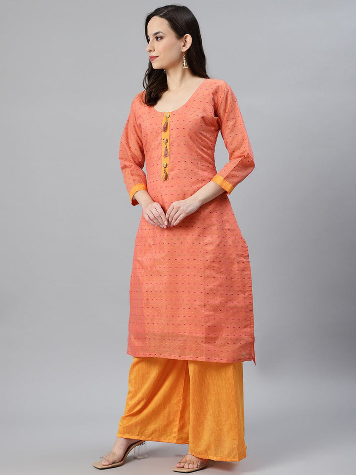 Made To Measure Fusion Woven Kurta Set with Stone Buttons,Tassels & Contrast Pants