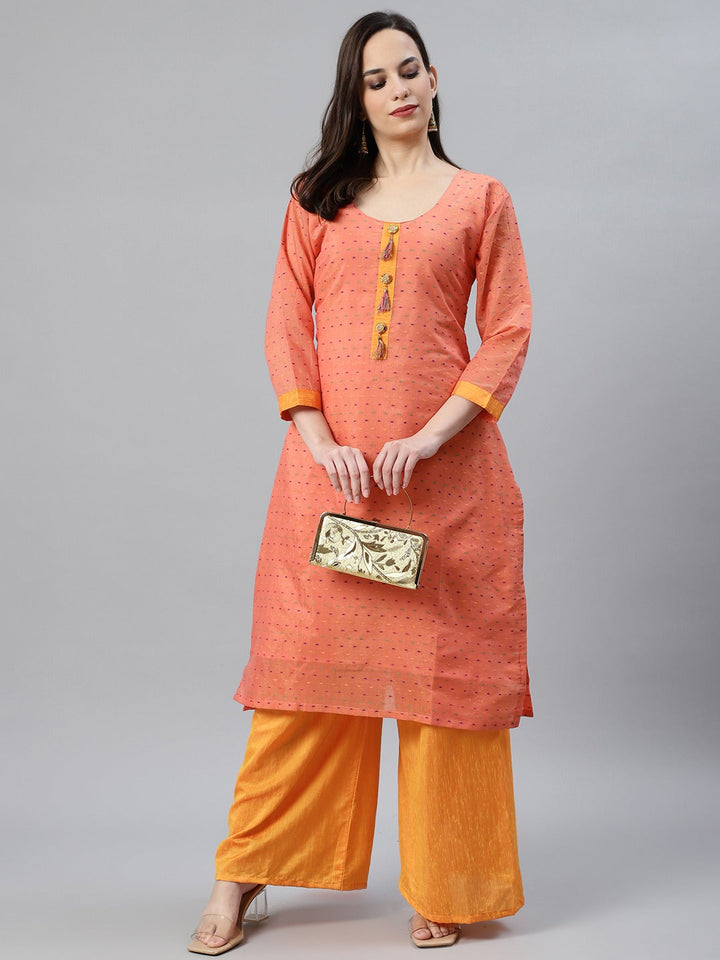 Made To Measure Fusion Woven Kurta Set with Stone Buttons,Tassels & Contrast Pants