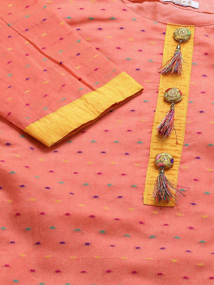 Made To Measure Fusion Woven Kurta Set with Stone Buttons,Tassels & Contrast Pants