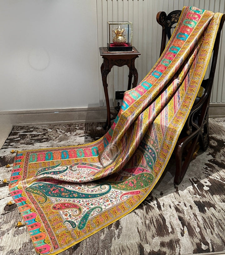 Exquisite Yellow Silk Saree with Rich Embroidery