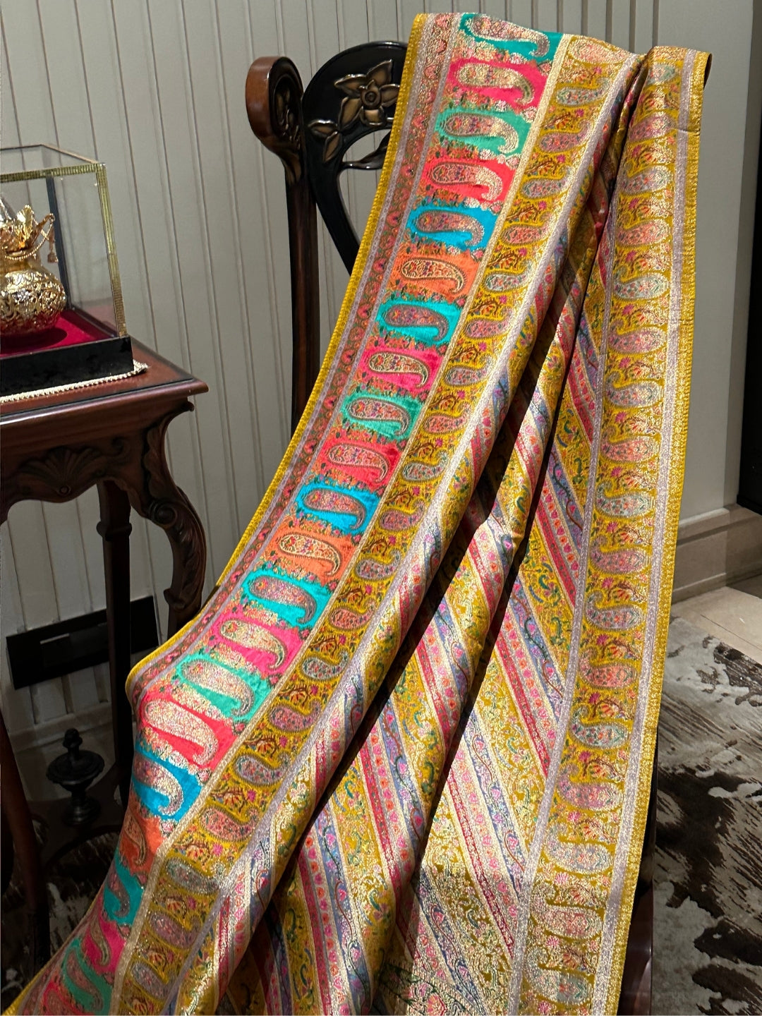Exquisite Yellow Silk Saree with Rich Embroidery