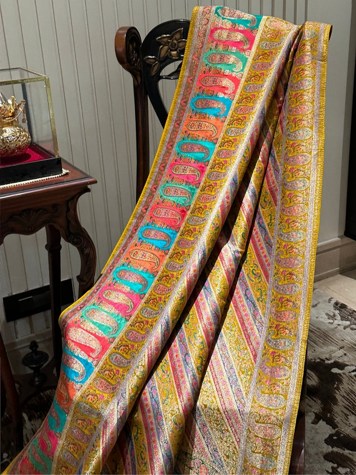 Exquisite Yellow Silk Saree with Rich Embroidery