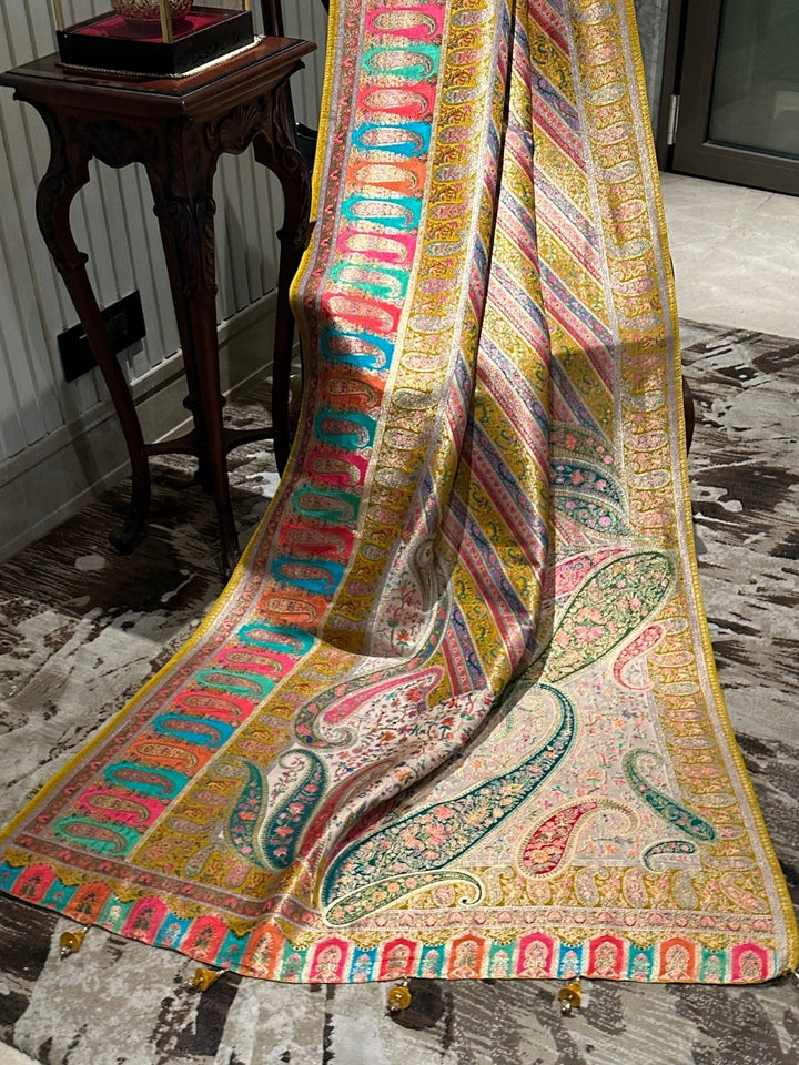 Exquisite Yellow Silk Saree with Rich Embroidery