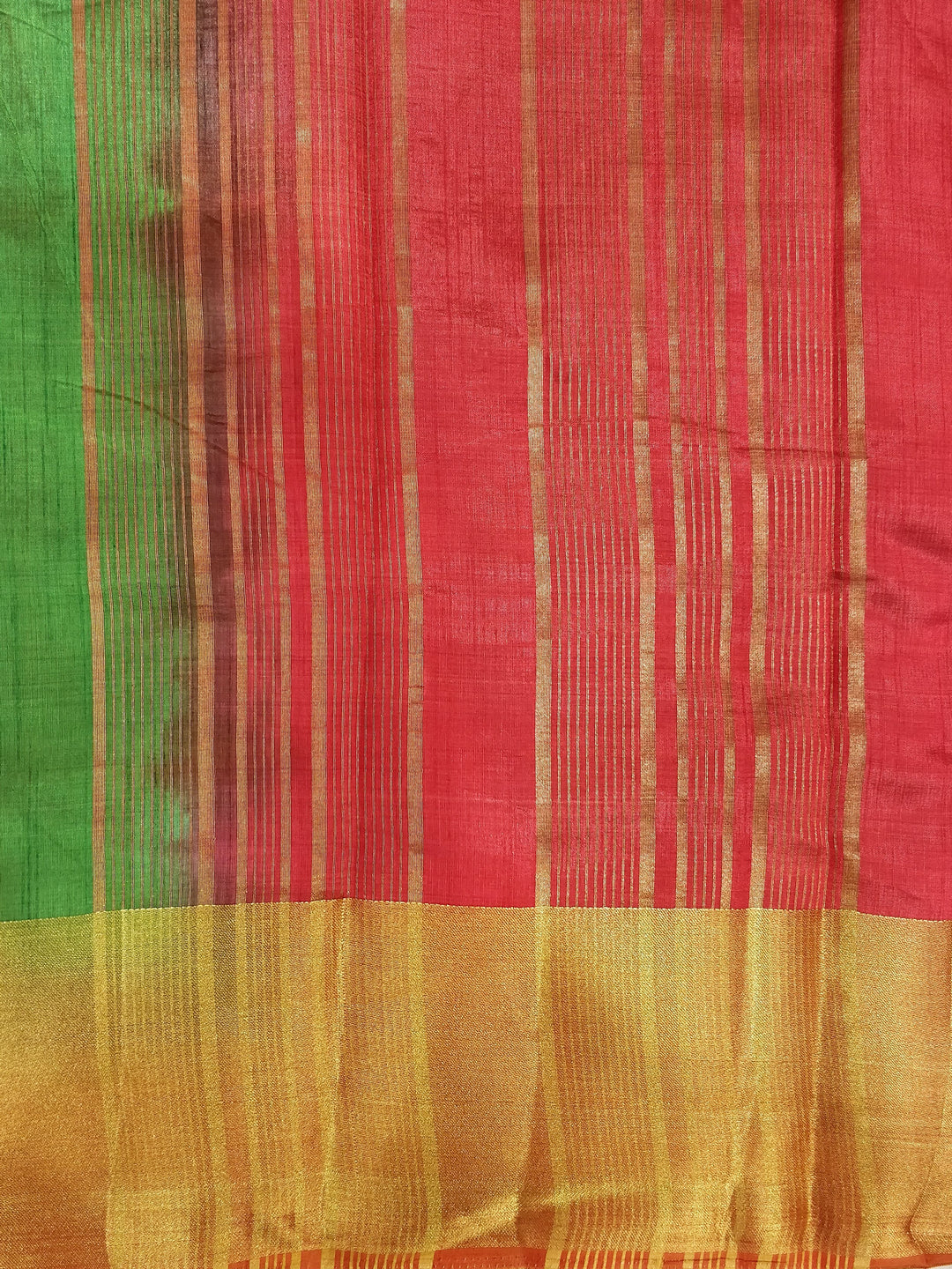 Colorblocked Banarasi Silk Saree with Broad Gold Zari Border