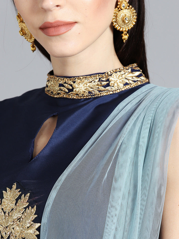 Zari & Kundan Applique Embroidered Crop Top Lehenga Choli