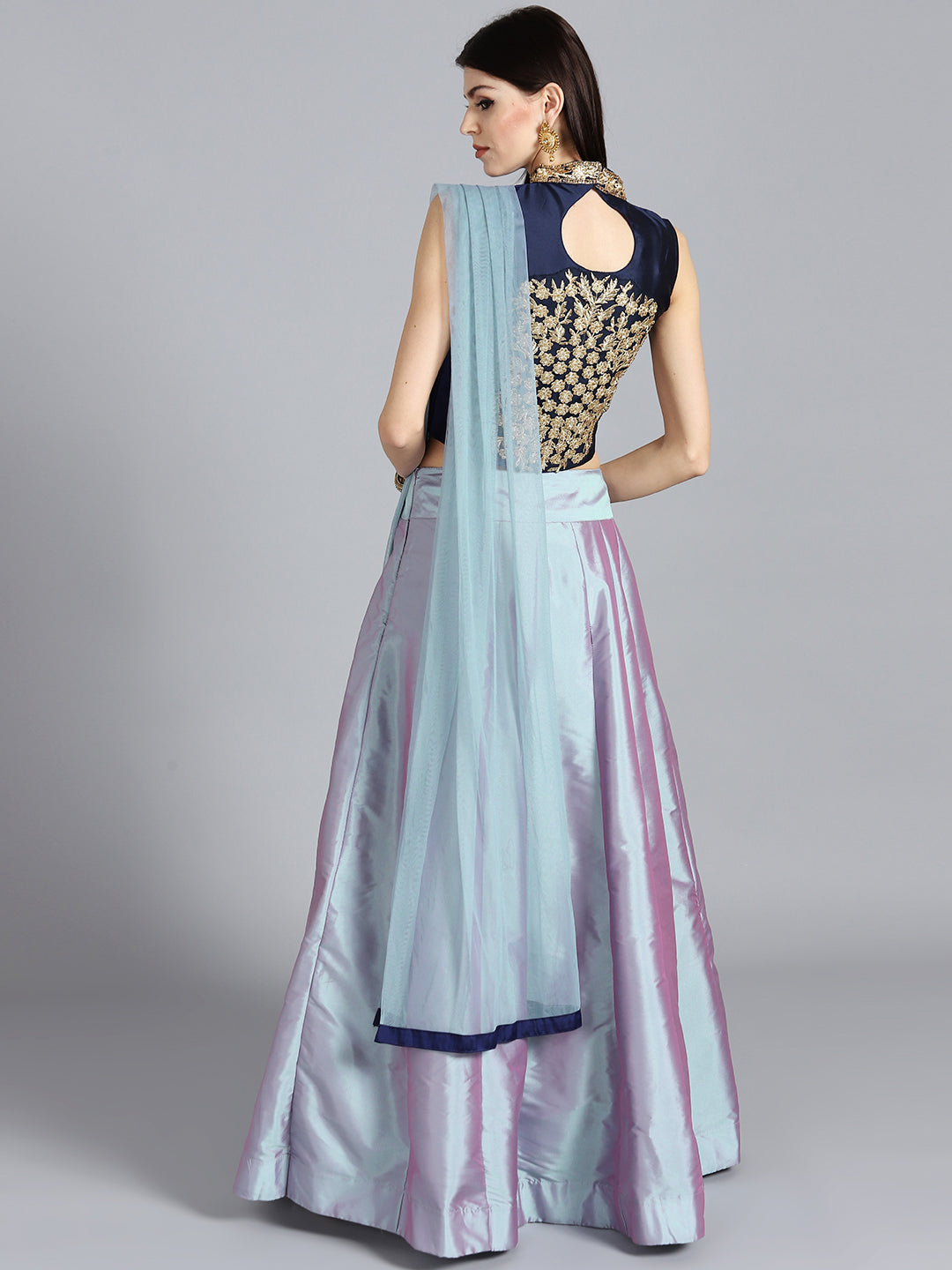 Zari & Kundan Applique Embroidered Crop Top Lehenga Choli
