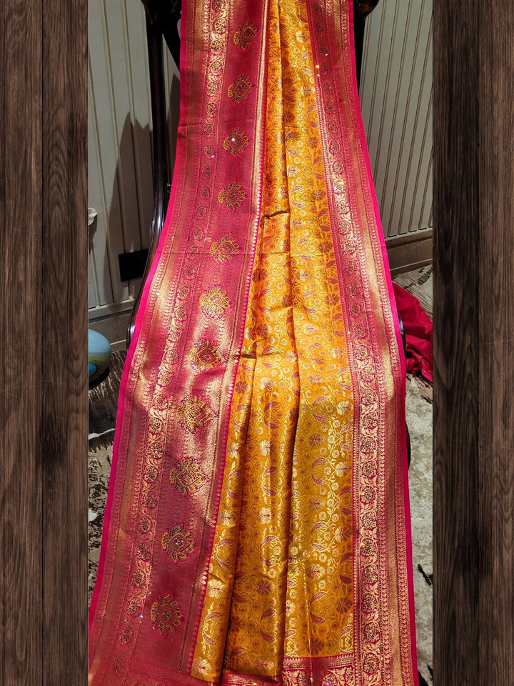 Majestic Maroon and Gold Banarasi Silk Saree