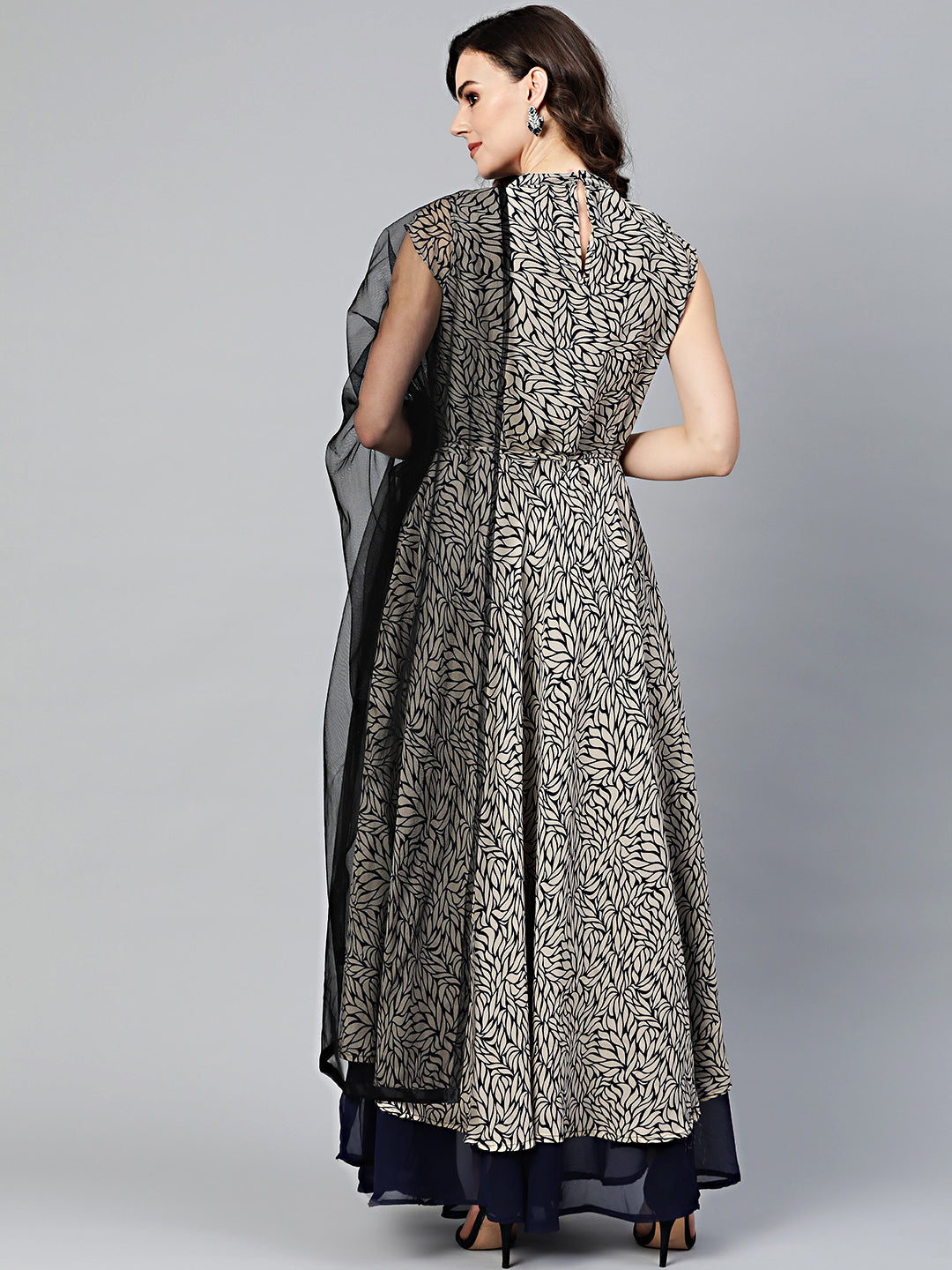 Layered Printed Dress with Tassled Belt and Tropical Print