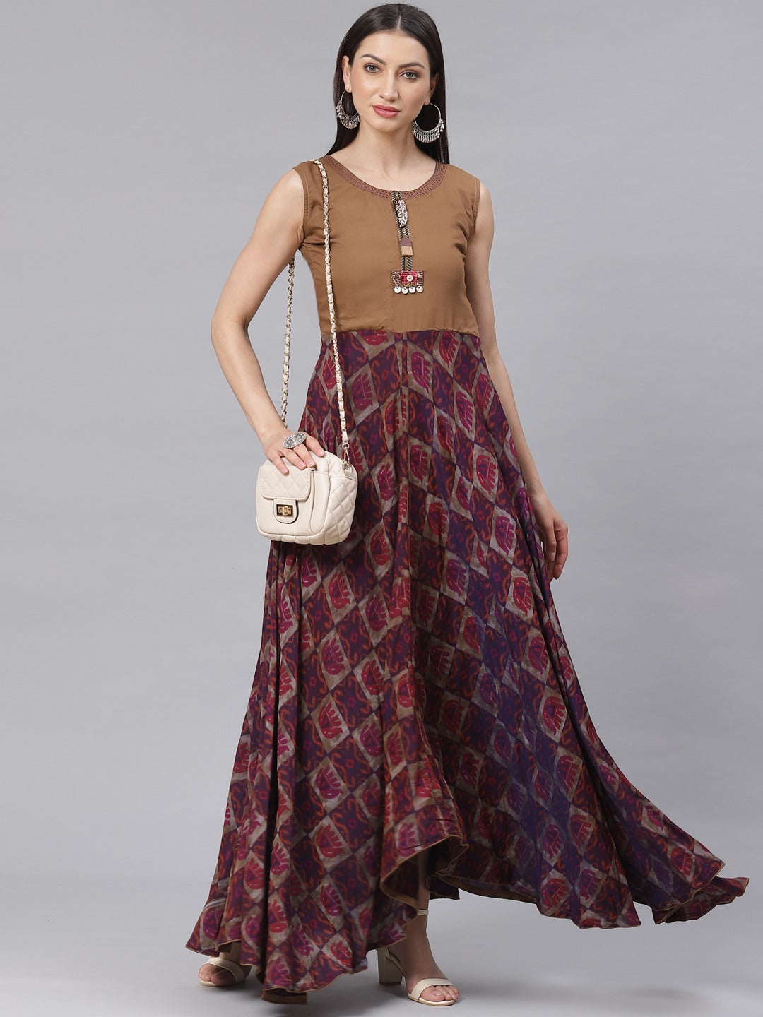 Made to Measure Embroidered Anarkali Gown with Quirky Animal Prints and Wooden Buttons