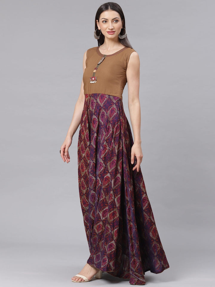 Made to Measure Embroidered Anarkali Gown with Quirky Animal Prints and Wooden Buttons